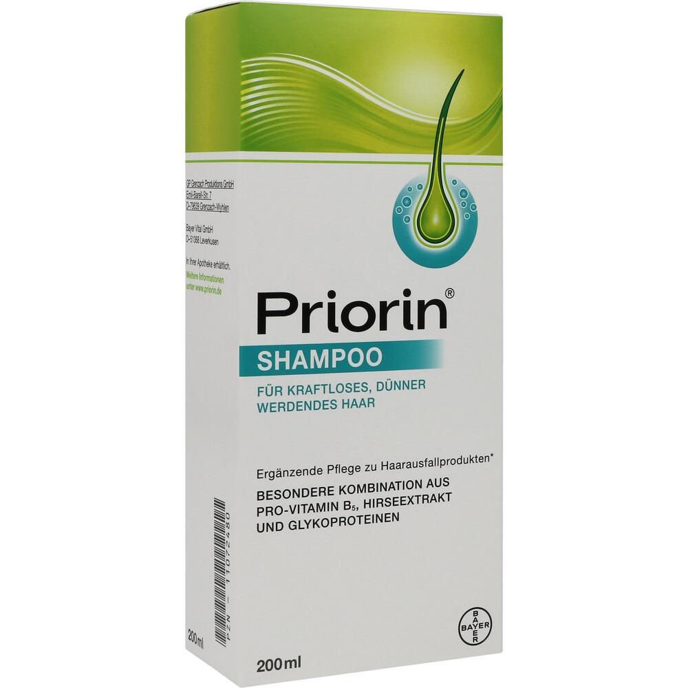 Verpackung von Priorin Shampoo gegen dünnes, kraftloses Haar mit Hirseextrakt.