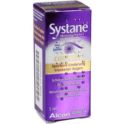 Lila Verpackung von Augentropfen der Marke Systane zur Linderung trockener Augen.